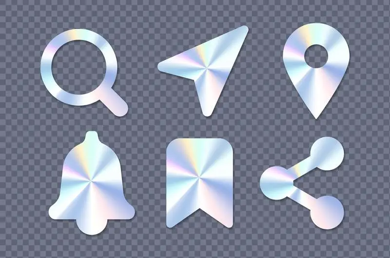 Collection of Holographic Labels Isolated on Transparent Background