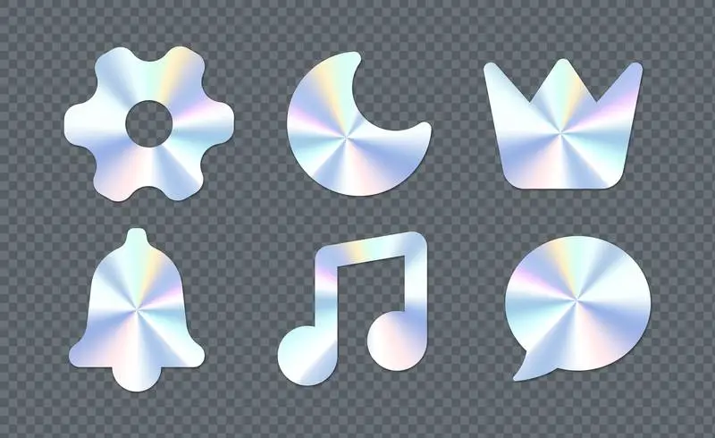 Collection of Holographic Sign Labels Isolated on Transparent Background
