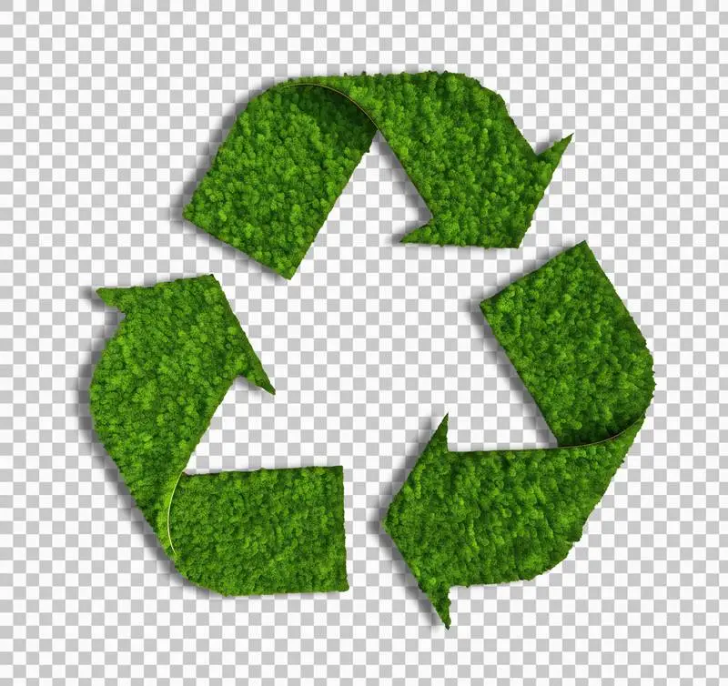 Green Grass-Covered Recycling Symbol on Transparent Background