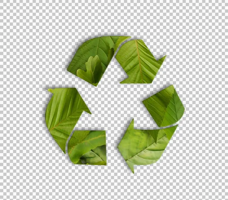 Recycling Symbol Filled with Green Leaves on Transparent Background