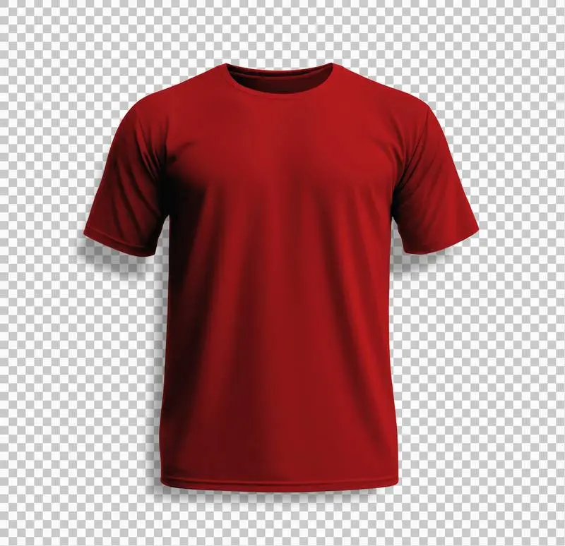 Red Short-Sleeved T-Shirt Standing on Transparent Background