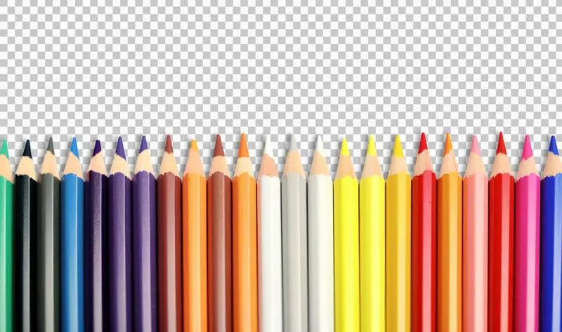 Set of Lined Colouring Pencils Isolated on Transparent Background