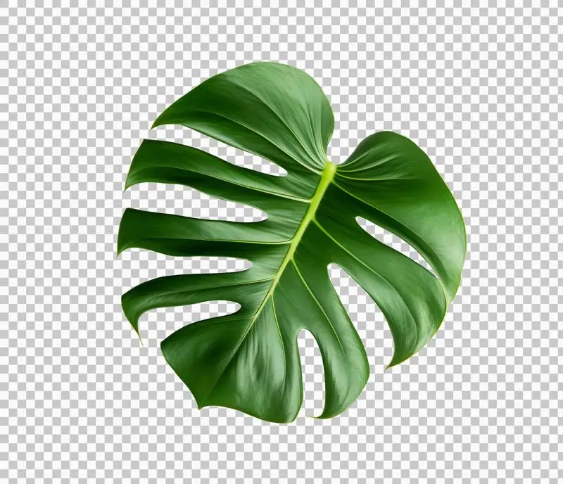 Tropical Monstera Leaf Isolated on Transparent Background