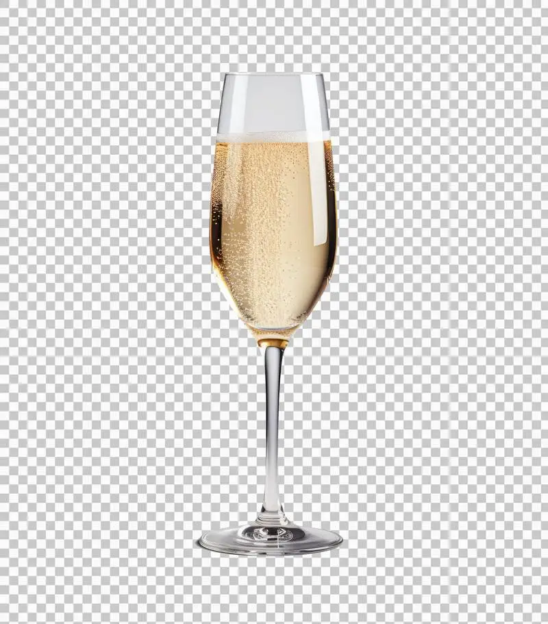 Crystal Glass Filled with Bubbly Champagne Isolated on Transparent Background