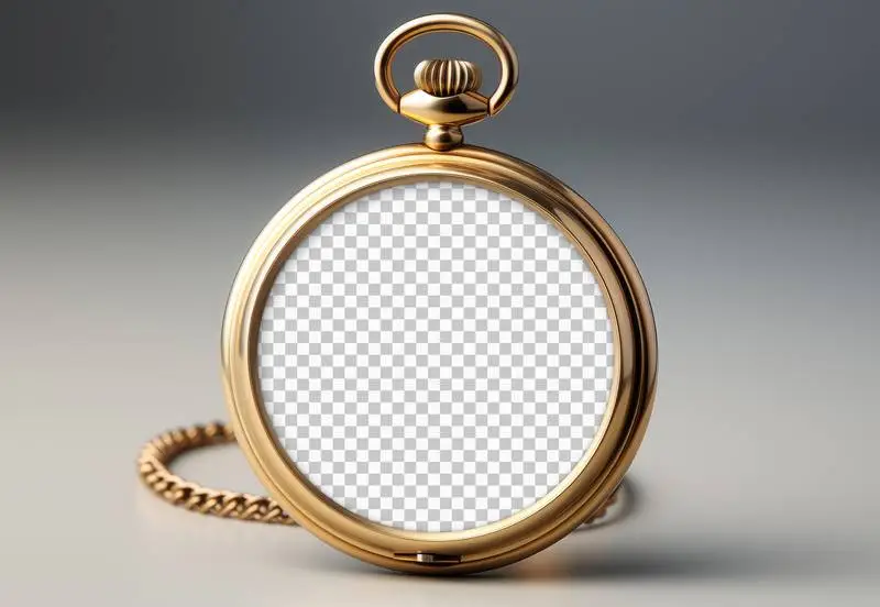 Image of a Gold Pocket Watch with a Transparent Inner Dial over a Light Background