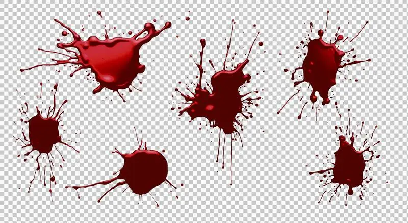 Set of Realistic Red Paint Splashes Isolated on Transparent Background