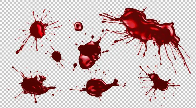 Set of Realistic Red Splashes Isolated on Transparent Background