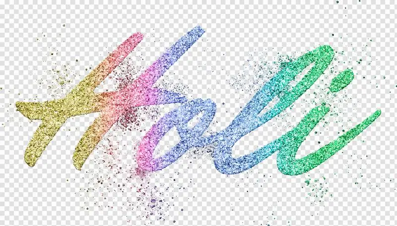 Holi Lettering with Coloured Glitter on Transparent Background