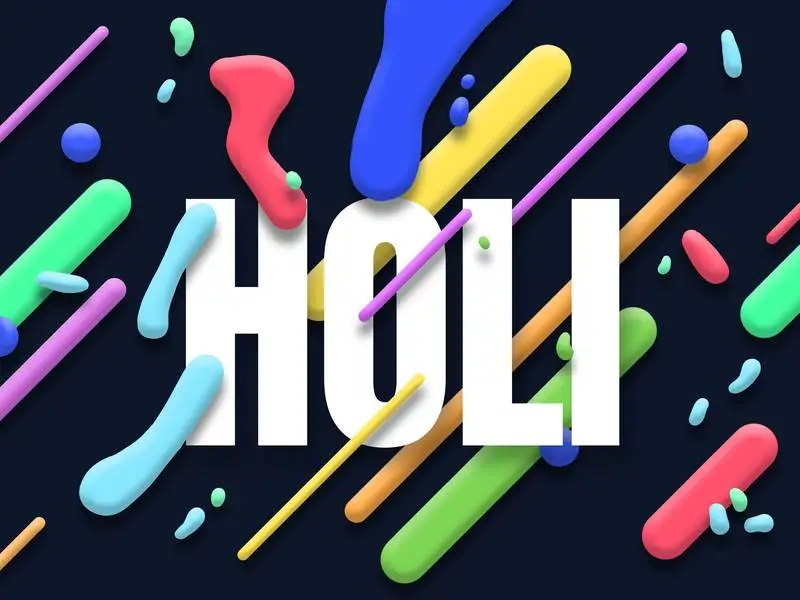 Holi Text Effect with 3D Coloured Spots on a Dark Background