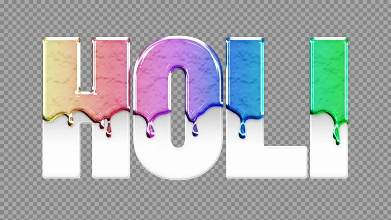 Holi Lettering with White Text and Colourful Gradient Liquid on Transparent Background
