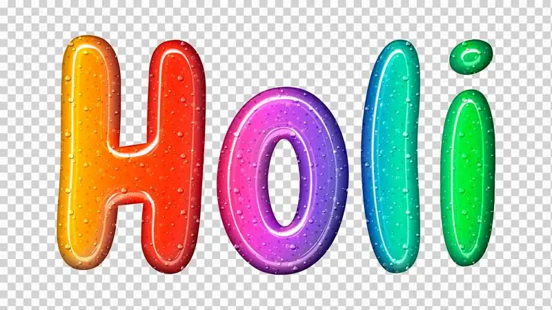 Lettering for Holi with Liquid Bubble Text and Colourful Gradient on Transparent Background