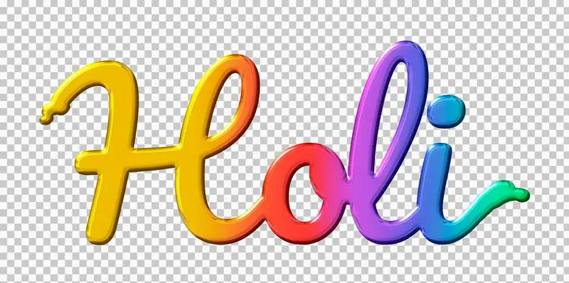 Holi Lettering of Liquid Text with Colourful Gradient on Transparent Background