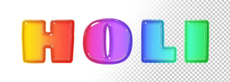 Colourful 3D Inflatable Holi Lettering on Transparent Background