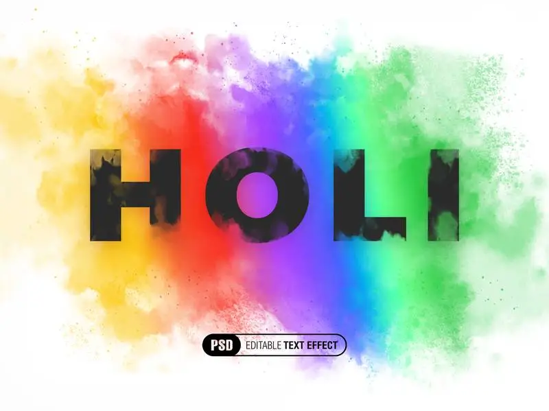Text Effect with the Word Holi Between Coloured Dust on a White Background