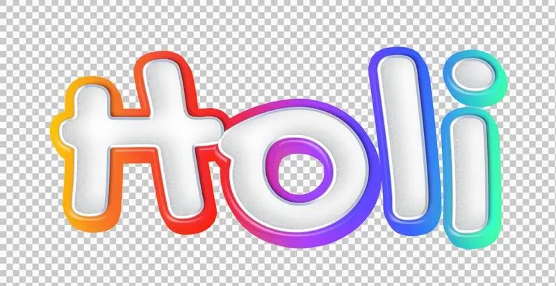 Fun Holi Lettering with Colourful Handwritten Text on Transparent Background