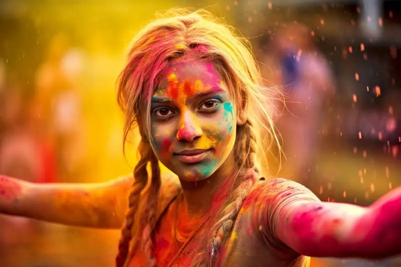 Photo of Woman with Braids in Holi Celebration