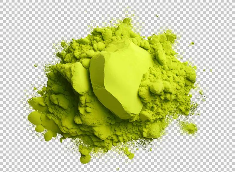 Photo of a Mount of Lime Green Powder Isolated on Transparent Background for the Celebration of the Holi Festival