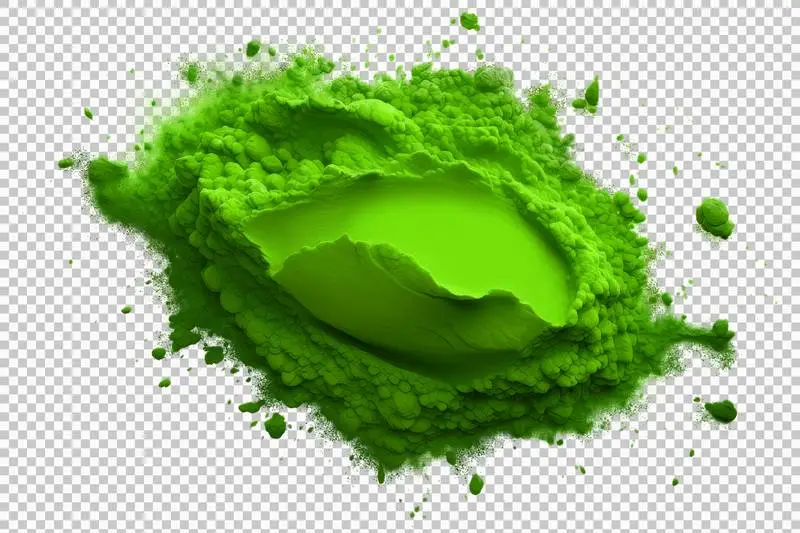 Photo of a Pile of Bright Green Powder Isolated on Transparent Background for the Celebration of the Holi Festival