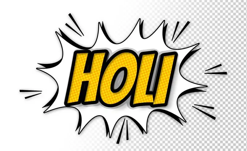 Lettering with a Comic Effect for Holi on Transparent Background