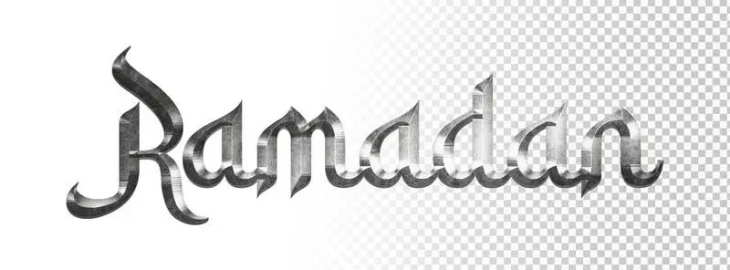 Silver Metallic Ramadan Lettering on Transparent Background