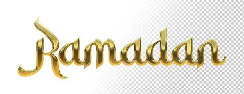 D Gold Metallic Ramadan Lettering on Transparent Background