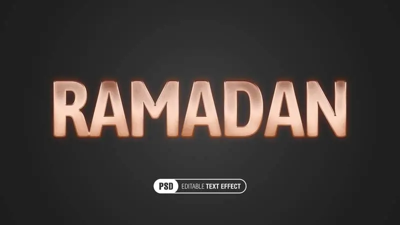 Text Effect with the Word Ramadan in Bronze on a Black Background