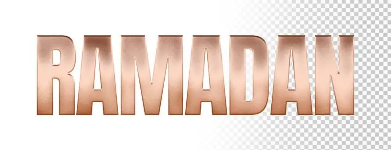 Lettering with the Word Ramadan in Bronze on Transparent Background