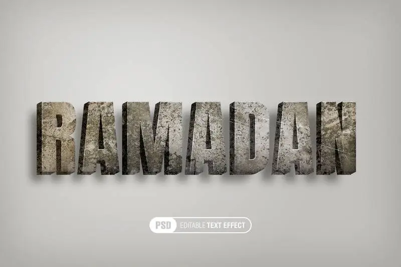 Text Effect with Word Ramadan in Stone on White Background