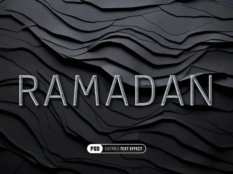 Text Effect with Word Ramadan in Stone on Black Textured Background