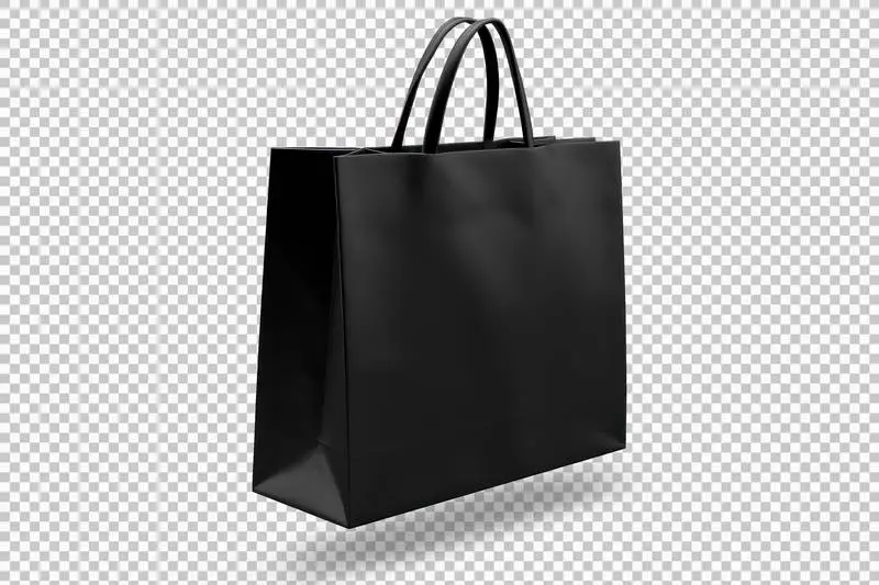Elegant Black Leather Bag Isolated on Transparent Background