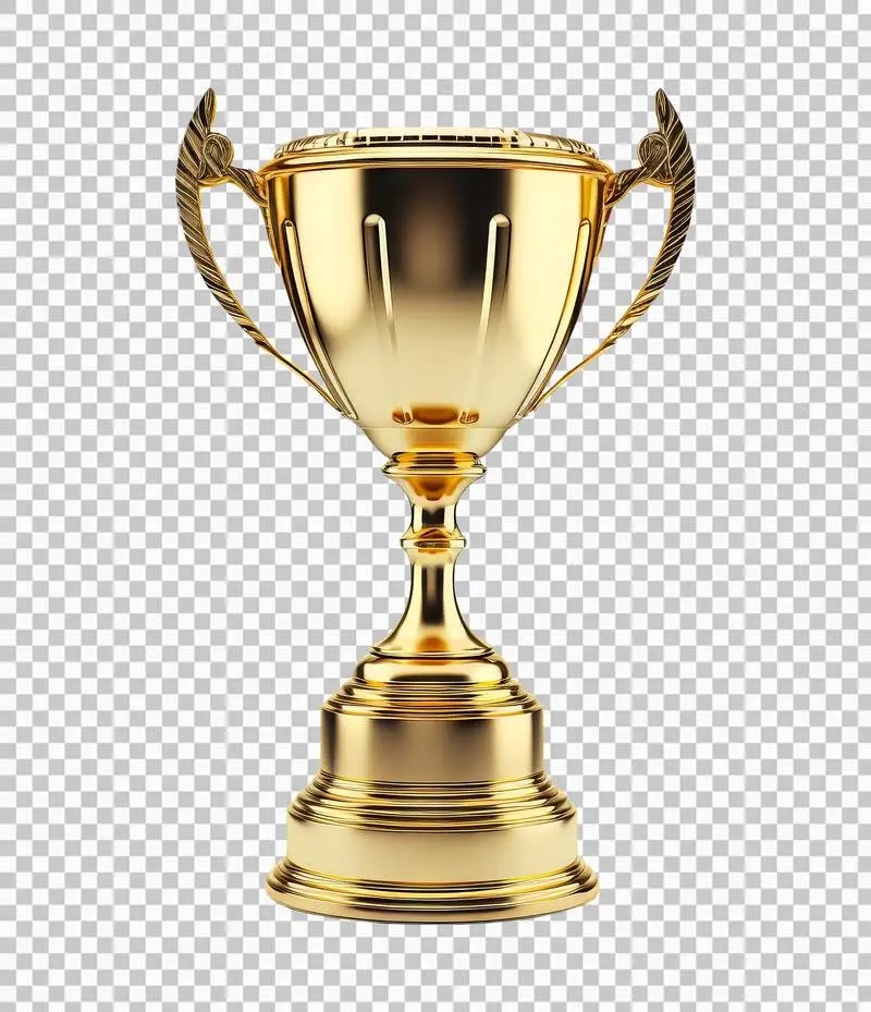 Rendering of a Realistic Golden Trophy Isolated on a Transparent Background