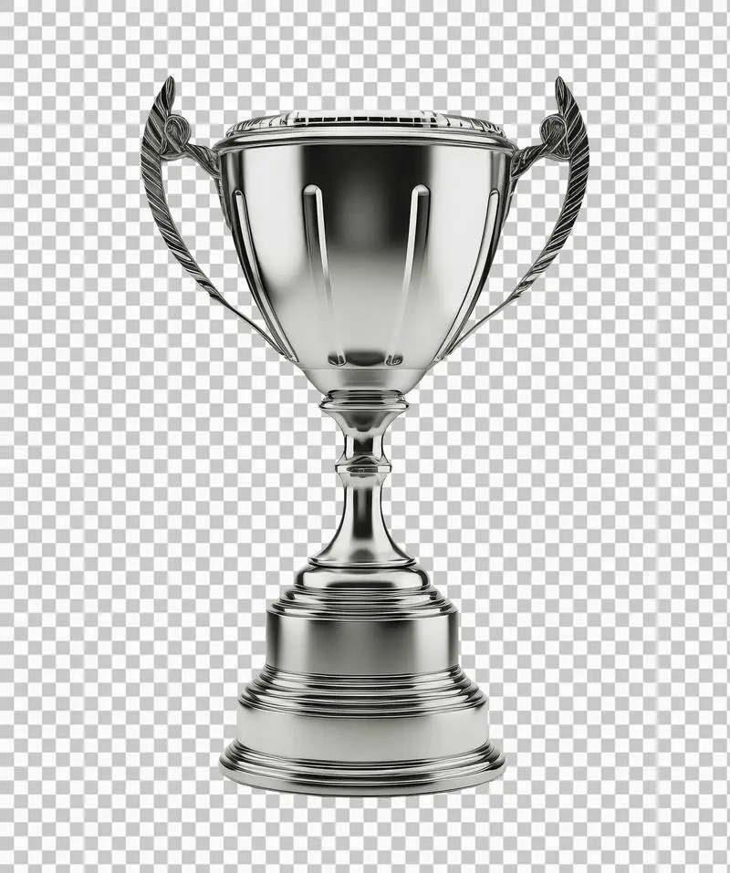 Rendering of a Realistic Silver Trophy Isolated on a Transparent Background