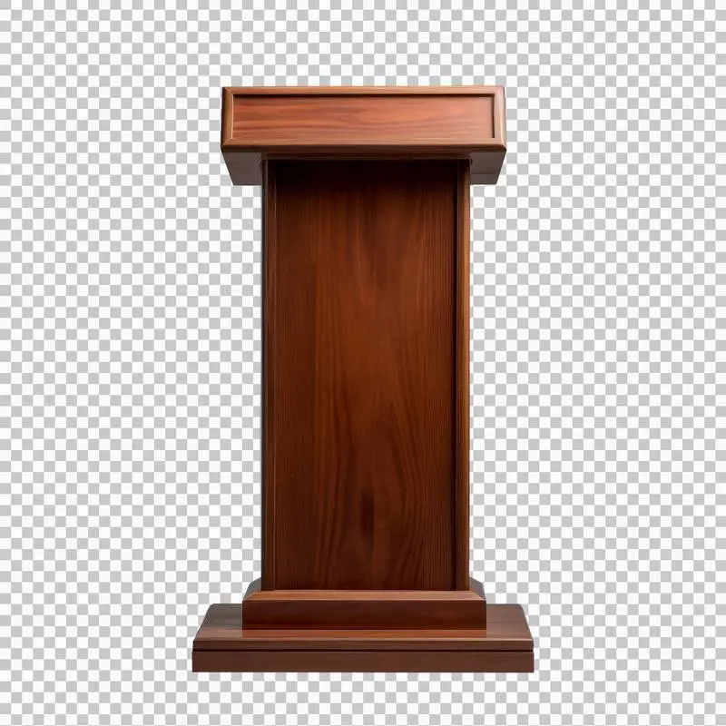 Conference Lectern Made of Reddish Wood with Microphone Isolated on a Transparent Background