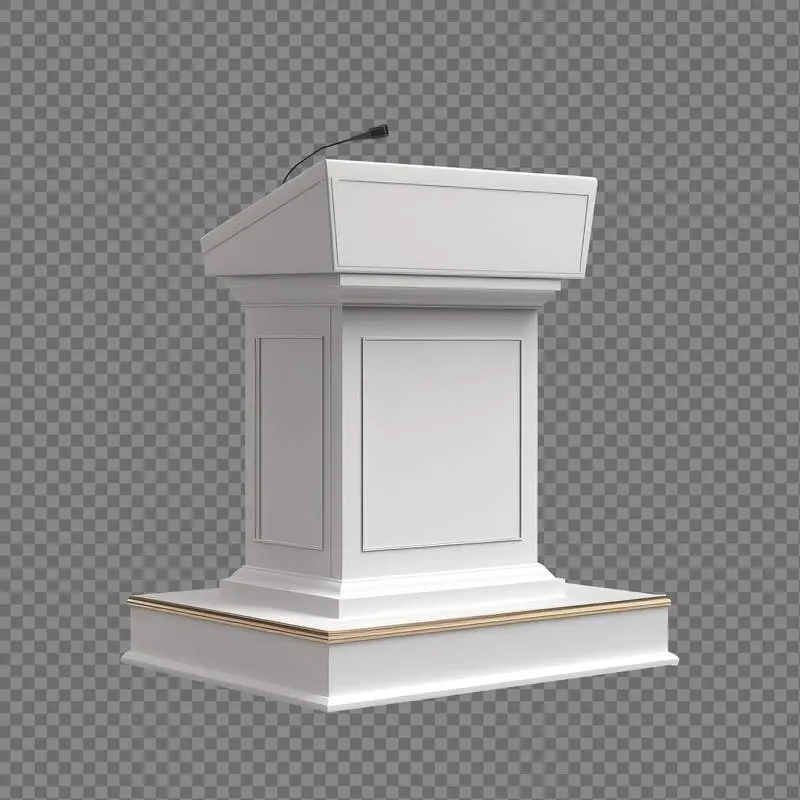 White Wooden Conference Lectern with Microphone Isolated on a Transparent Background