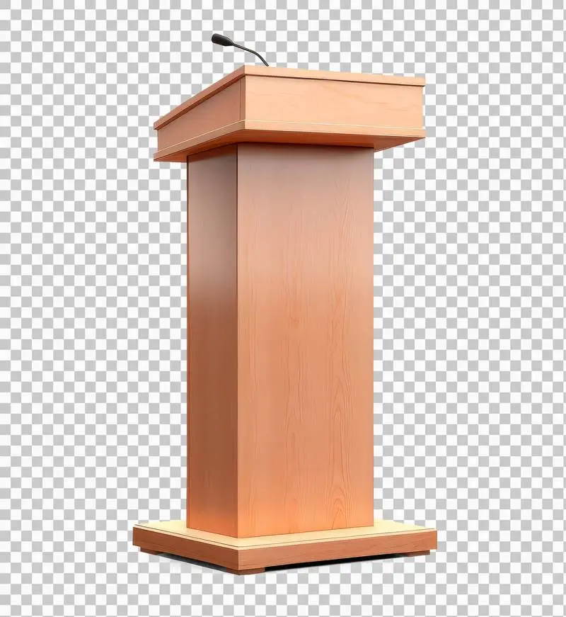 Wood Conference Lectern with Microphone Isolated on a Transparent Background