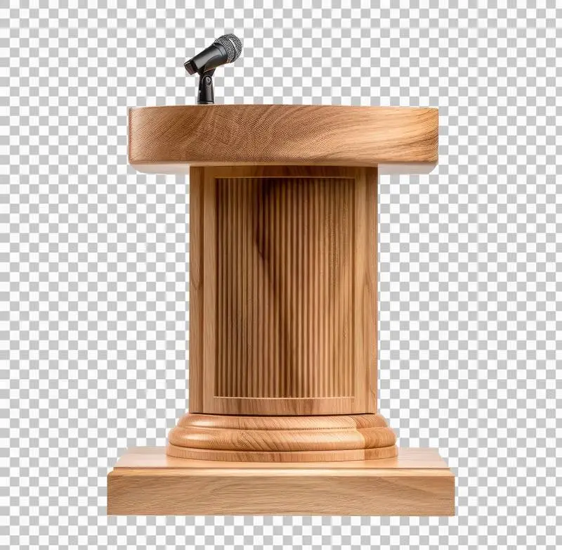 Wooden Conference Lectern with Microphone Isolated on a Transparent Background