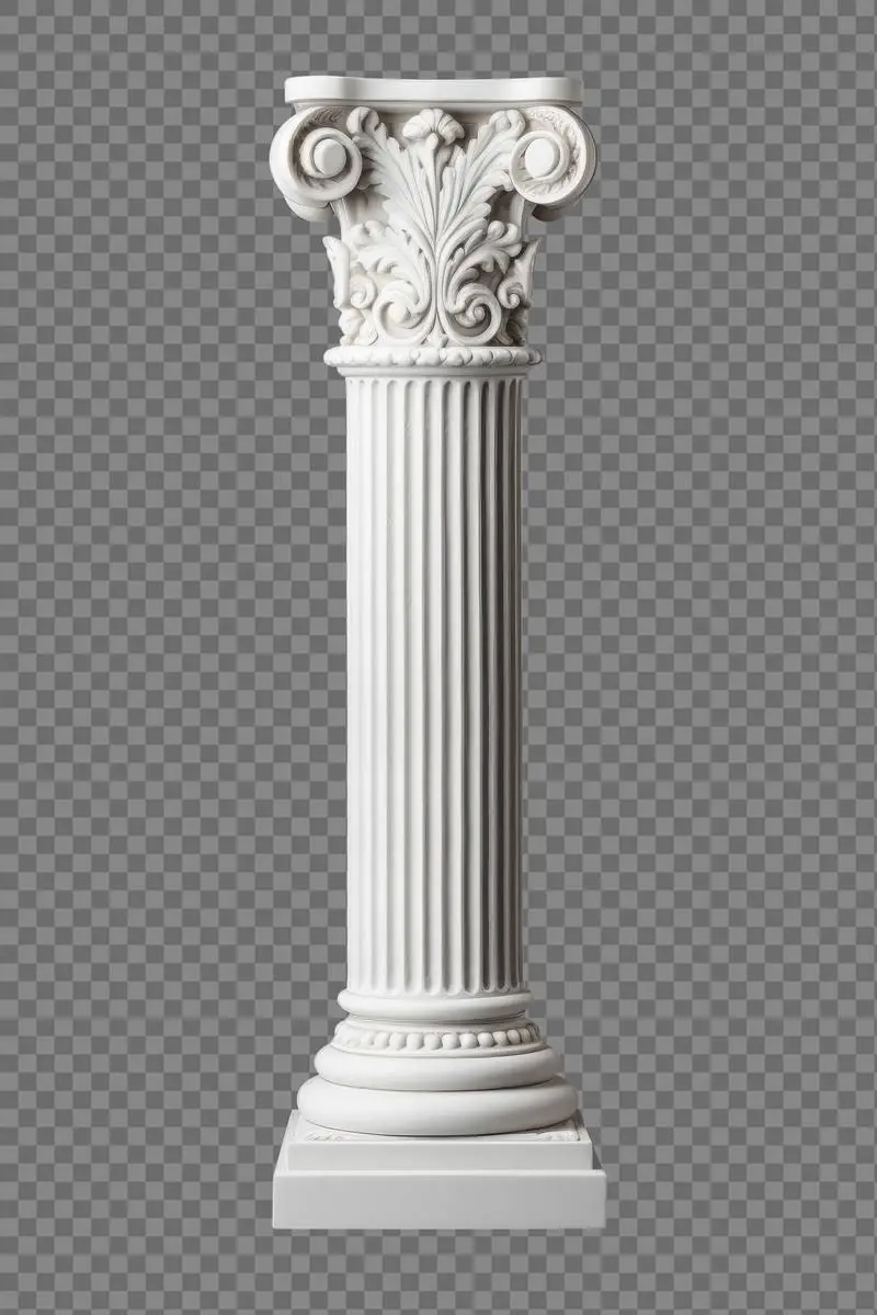 Corinthian White Stone Column Isolated on a Transparent Background