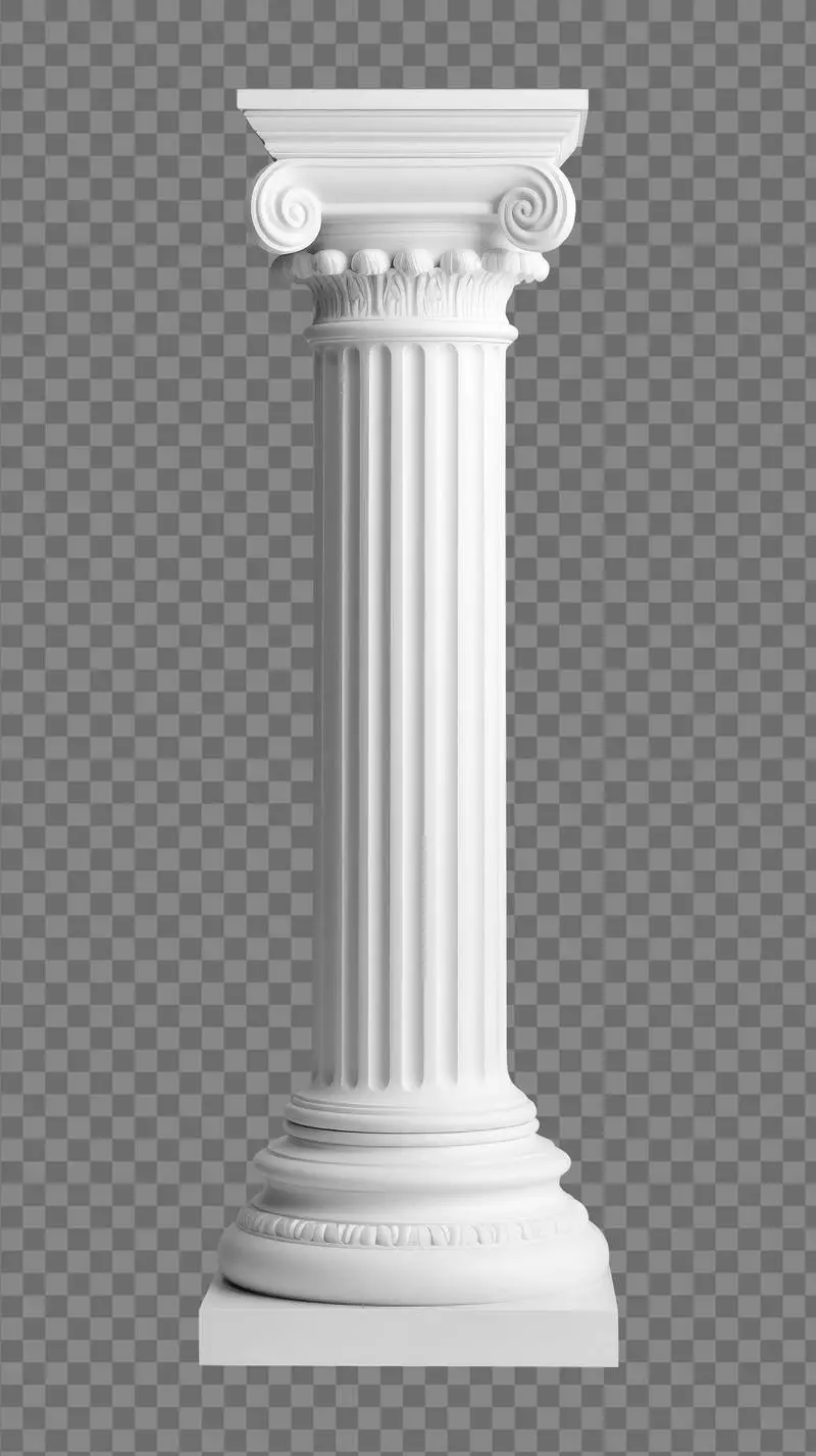 Doric White Stone Column Isolated on a Transparent Background