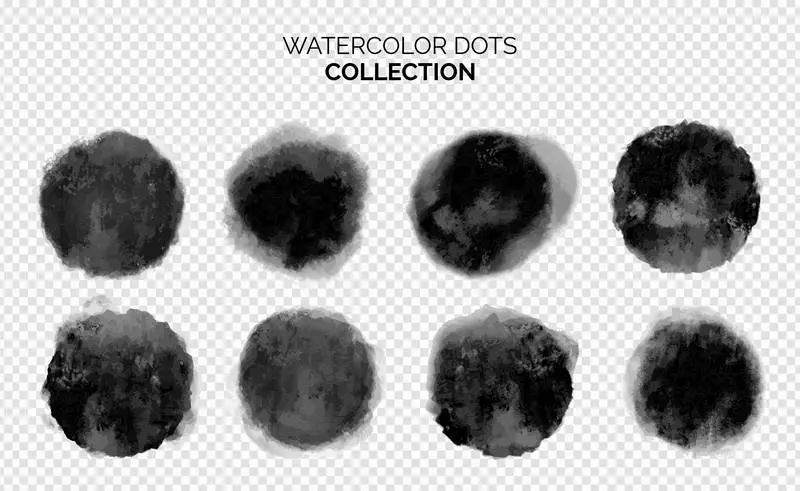Collection of Black Watercolour Dots on a Transparent Background