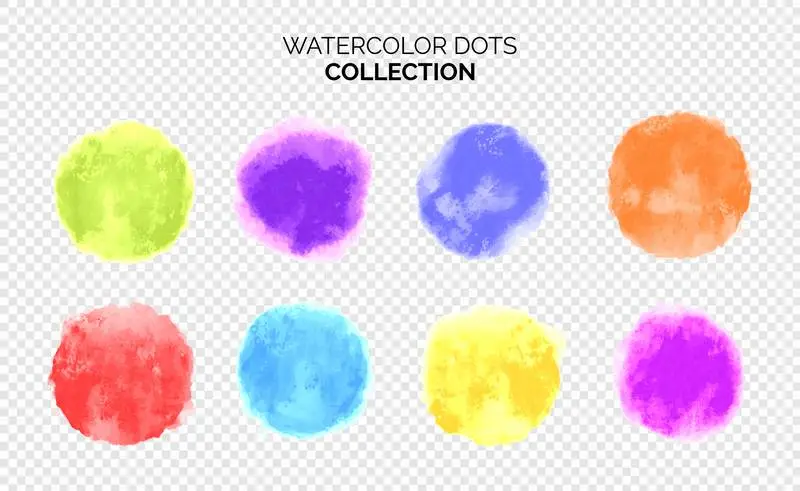 Collection of Colourful Watercolour Dots on a Transparent Background