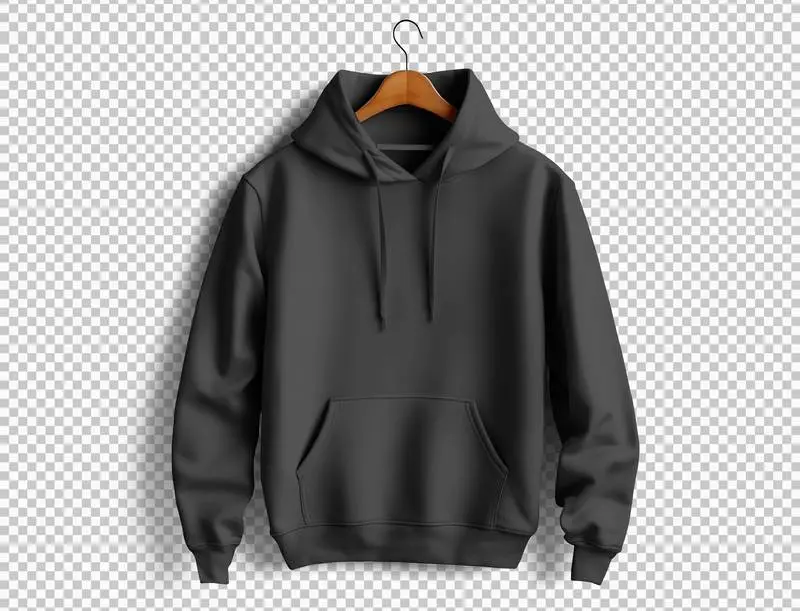 Black Hooded Sweatshirt Isolated on Transparent Background