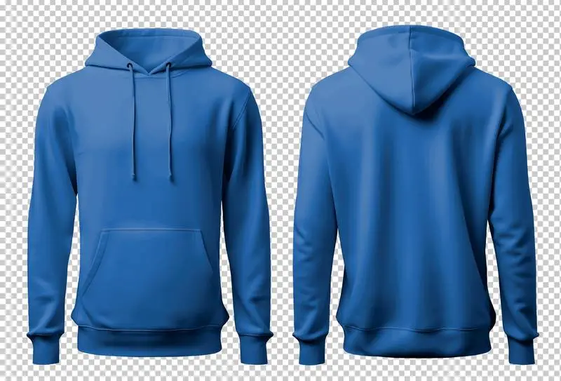 Blue Hooded Sweatshirt Seen from the Front and Back Isolated on Transparent Background