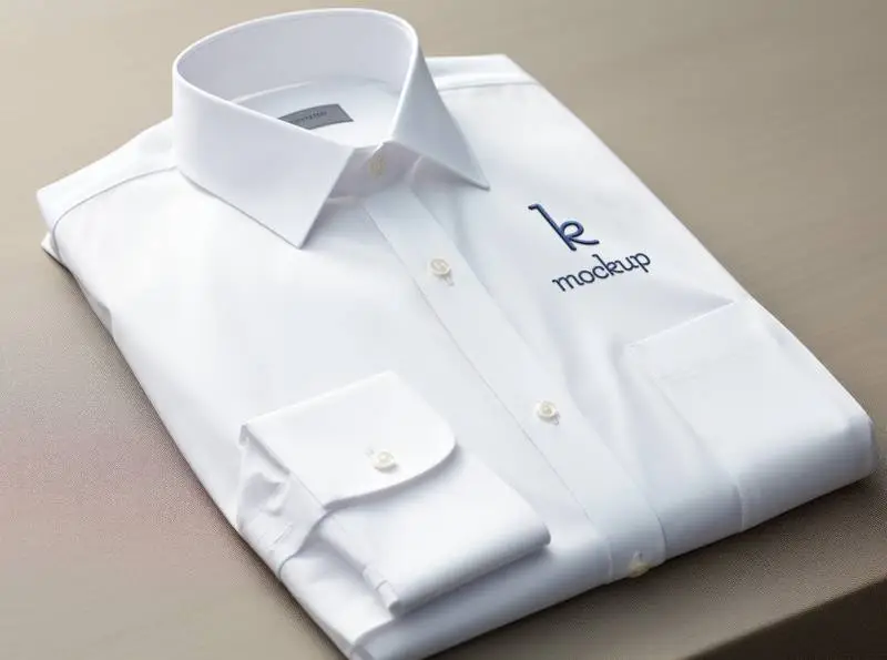 Mockup of Embroidered Logo on Chest of a Folded White Shirt