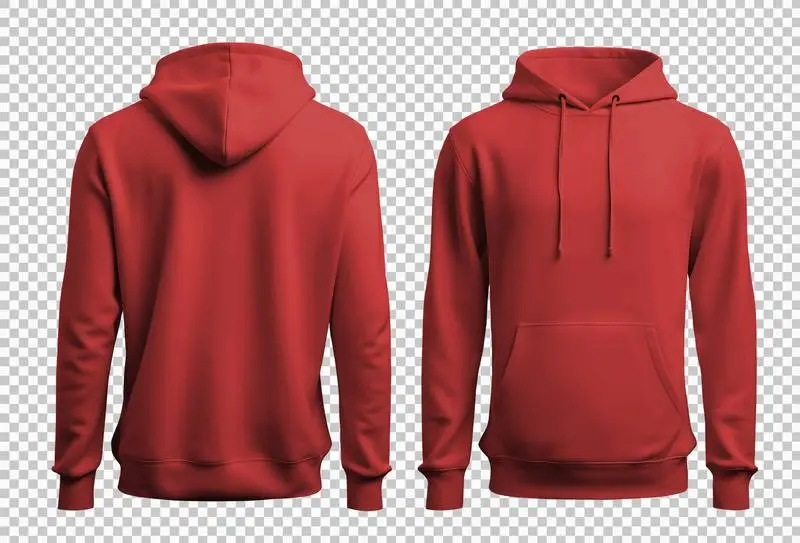 Red Hooded Sweatshirt Seen from the Front and Back Isolated on Transparent Background