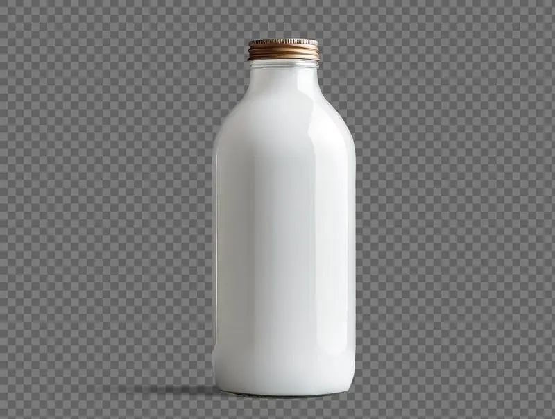 White Glass Bottle with Metal Cap Isolated on Transparent Background