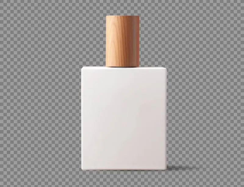 White Glass Bottle with Wooden Cap Isolated on Transparent Background