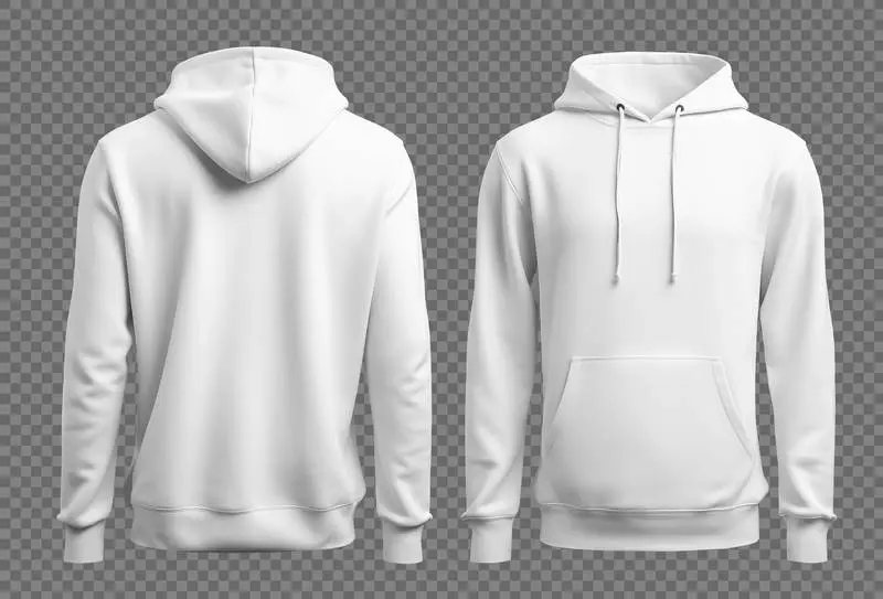 White Hooded Sweatshirt Seen from the Front and Back Isolated on Transparent Background