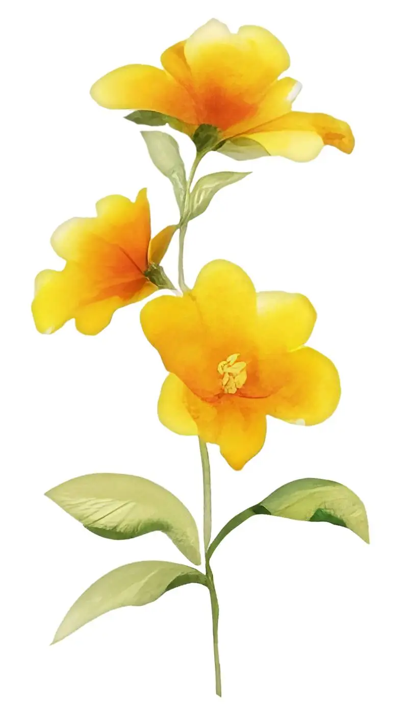 Isolated Watercolour Illustration of Branch with Orange Flowers and Green Leaves on Transparent Background