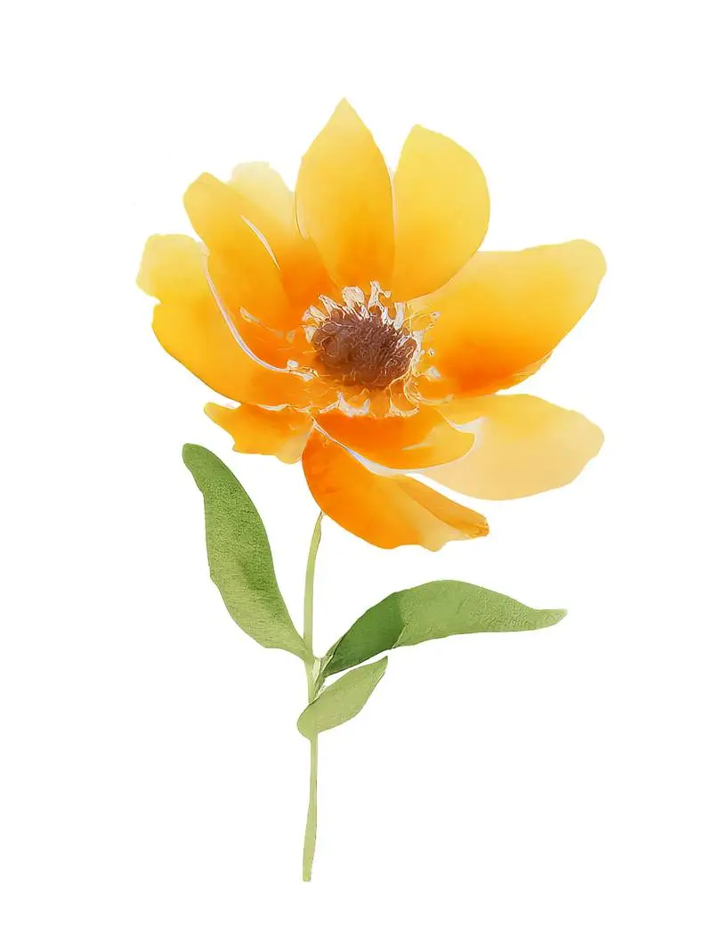 Isolated Watercolour Illustration of Large Orange Flower with Green Stem on Transparent Background