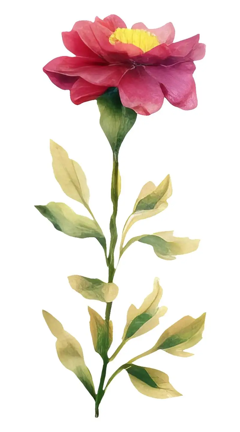 Isolated Watercolour Illustration of Purple Flower and Green Leaves on Transparent Background